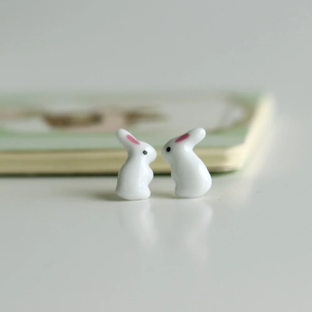 Ceramic white bunny rabbits Easter earrings gift - Picture 7 of 7
